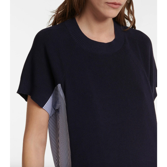 *SOLD* Shirt Dress Striped Cotton Poplin Hybrid Rib Knit Short Sleeve - Picture 11 of 13